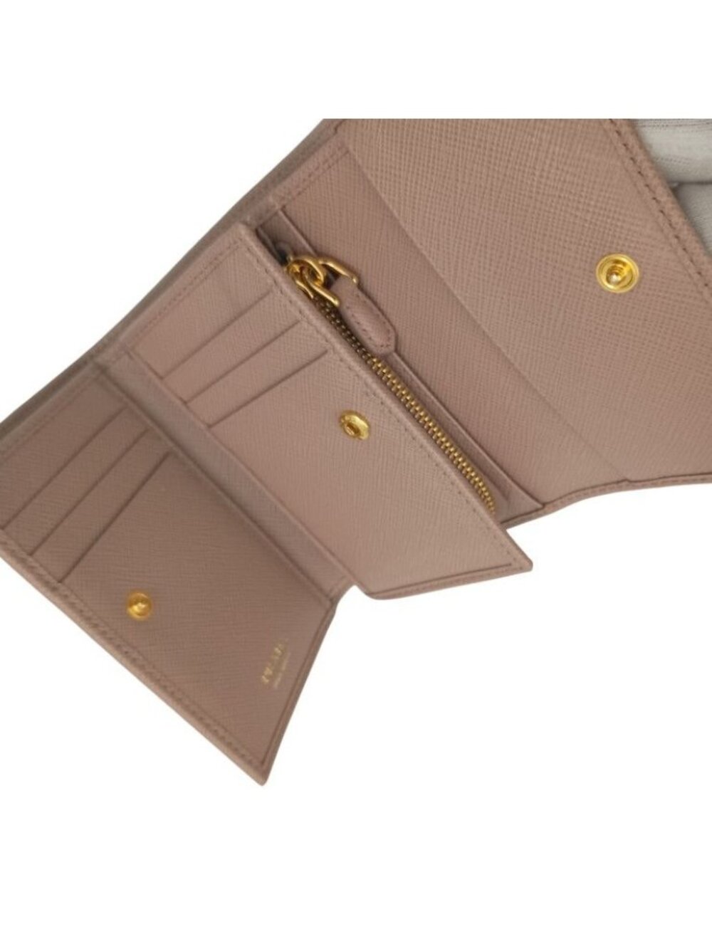 Prada Trifold Wallet Beige Saffiano Leather Gold - Picture 7 of 10